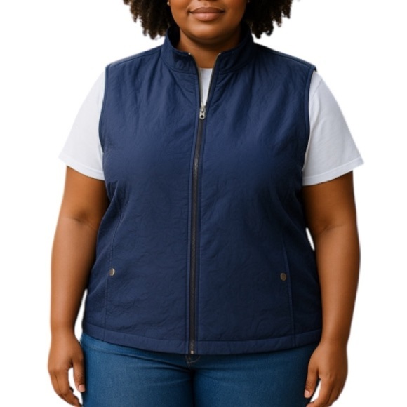 ALIA Quilted Lightweight Vest Blue Pockets Zipper Transitional Size 24W - Picture 1 of 9